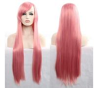 GHK 11 colores 80 cm sintético peluca de pelo largo y recto negro gris verde azul púrpura rosa peluca cosplay pelucas para mujeres rosa