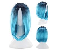 GHK 12 pulgadas corto Bob pelucas para mujeres pelo sintético Anime Cosplay dos tonos negro rosa gris azul verde rojo púrpura rubio Ombre peluca negro azul