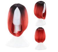 GHK 12 pulgadas corto Bob pelucas para mujeres pelo sintético Anime Cosplay dos tonos negro rosa gris azul verde rojo púrpura rubio Ombre peluca negro verde 2