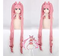 GHK 120cm Anime largo ondulado Chibi Usa peluca cosplay pelo sintético pelucas rosadas con doble cola de caballo fibra de alta temperatura