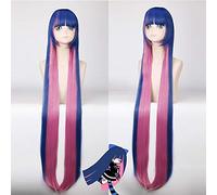 GHK 120cm Anime Panty Stocking con Garterbelt Azul Rosa Mix Largo Cosplay Peluca Flequillo Sintético Pelo liso Halloween Mujer Pelucas