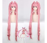 GHK 120cm SAILOR MOON Chibiusa larga peluca rosa sintética ondulada Anime Cosplay pelucas mujeres con doble cola de caballo fibra de alta temperatura