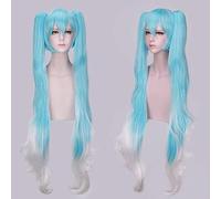 GHK 120cm Vocaloid Anime Cosplay Miku Peluca Pelo sintético Disfraz de Halloween Mujer Pelucas con doble largo Azul Blanco Ombre Ponytails