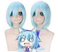 GHK 14 pulgadas Anime Project Cirno Short Cosplay Peluca Azul claro Pelo sintético Disfraz de Halloween Straight Bob Pelucas para mujeres