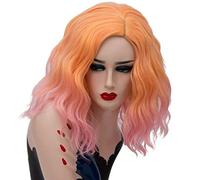 GHK 14 pulgadas corto ondulado colorido arco iris peluca pelo sintético disfraz de Halloween Anime Cosplay naranja Ombre fiesta pelucas para mujer naranja rosa