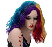GHK 14 pulgadas corto ondulado colorido arco iris peluca pelo sintético disfraz de Halloween Anime Cosplay naranja Ombre fiesta pelucas para mujeres colorido 5
