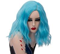GHK 14 pulgadas corto ondulado colorido arco iris peluca pelo sintético disfraz de Halloween Anime Cosplay naranja Ombre fiesta pelucas para mujer azul