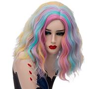 GHK 14 pulgadas corto ondulado colorido arco iris peluca pelo sintético disfraz de Halloween Anime Cosplay naranja Ombre fiesta pelucas para mujeres colorido