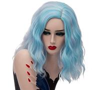 GHK 14 pulgadas corto ondulado colorido arco iris peluca pelo sintético disfraz de Halloween Anime Cosplay naranja Ombre fiesta pelucas para mujeres azul claro 6