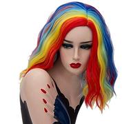 GHK 14 pulgadas corto ondulado colorido arco iris peluca pelo sintético disfraz de Halloween Anime Cosplay naranja Ombre fiesta pelucas para mujeres color del arco iris