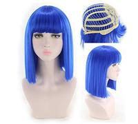 GHK 14 pulgadas recto negro blanco rosa rojo azul corto Bob pelucas para mujeres pelo sintético Anime Cosplay fiesta peluca con flequillo 8 colores azul