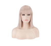 GHK 14 pulgadas sintético Bob peluca rubia verde rojo rosa azul rosa negro pelucas para mujeres Anime Cosplay pelo liso flequillo gris resistente al calor