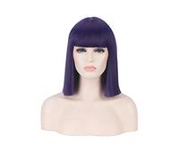 GHK 14 pulgadas sintético Bob peluca rubia verde rojo rosa azul rosa negro pelucas para mujeres anime cosplay flequillo de pelo liso resistente al calor púrpura