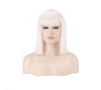 GHK 14 pulgadas sintético Bob peluca rubia verde rojo rosa azul rosa negro pelucas para mujeres anime cosplay flequillo de pelo liso resistente al calor blanco