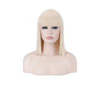 GHK 14 pulgadas sintético Bob peluca rubia verde rojo rosa azul rosa negro pelucas para mujeres anime cosplay flequillo de pelo liso resistente al calor rubio