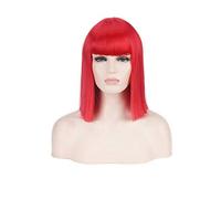GHK 14 pulgadas sintético Bob peluca rubia verde rojo rosa azul rosa negro pelucas para mujeres anime cosplay flequillo de pelo liso resistente al calor rojo