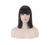 GHK 14 pulgadas sintético Bob peluca rubia verde rojo rosa azul rosa negro pelucas para mujeres anime cosplay flequillo de pelo liso resistente al calor negro