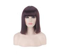 GHK 14 pulgadas sintético Bob peluca rubia verde rojo rosa azul rosa negro pelucas para mujeres Anime Cosplay flequillo de pelo liso resistente al calor marrón oscuro