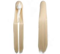 GHK 150cm Peluca súper larga y recta Negro Rubio Blanco Azul Rojo Rubio Anime Pelucas de cosplay para mujer Disfraz de Halloween Pelo sintético rubio