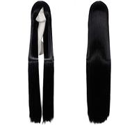 GHK 150cm Peluca súper larga y recta Negro Rubio Blanco Azul Rojo Rubio Anime Pelucas de cosplay para mujer Disfraz de Halloween Pelo sintético negro