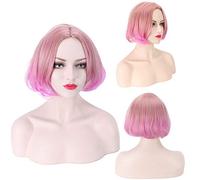GHK 2018 Lolita Harajuku Peluca corta Ombre Negro Rubio Marrón Pelo sintético resistente al calor Anime Pelucas de fiesta de cosplay para mujer rosa ombre
