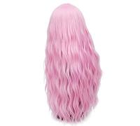GHK 28 pulgadas largo rizado azul rubio verde rosa peluca sintética pelo natural Anime Cosplay disfraces de Halloween fiesta pelucas para mujeres rosa 1