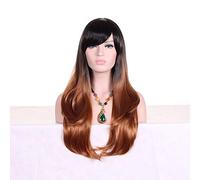 GHK 28 pulgadas moda negro rubio Ombre peluca con flequillo pelo sintético Anime Cosplay pelucas largas onduladas para mujer resistente al calor marrón