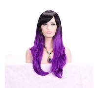 GHK 28 pulgadas moda negro rubio Ombre peluca con flequillo pelo sintético Anime Cosplay pelucas largas onduladas para mujer resistente al calor púrpura