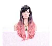GHK 28 pulgadas moda negro rubio Ombre peluca con flequillo pelo sintético Anime Cosplay pelucas largas onduladas para mujeres rosa resistente al calor