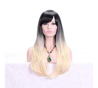GHK 28 pulgadas moda negro rubio Ombre peluca con flequillo pelo sintético Anime Cosplay pelucas largas onduladas para mujeres rubia resistente al calor