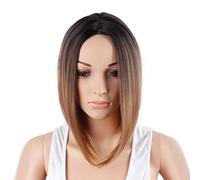 GHK 30 cm peluca corta recta Ombre Cosplay Anime pelo sintético resistente al calor mujer negro azul gris rosa pelucas cortas Bob para fiesta marrón