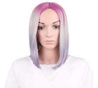GHK 30 cm peluca corta recta Ombre Cosplay Anime pelo sintético resistente al calor mujeres negro azul gris rosa pelucas cortas Bob para fiesta rosa plata