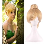 GHK 30cm Corto Rubio Cosplay Peluca Hada Tinker Bell Pelucas de cabello completo para mujeres Princesa Tinkerbell Tamaño adulto Cabello sintético + Gorra de peluca