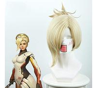 GHK 30cm OW Mercy Cosplay Peluca para mujer 30cm Juego de cabello resistente al calor OW Angela Ziegler Mercy Cosplay Peluca Pelo sintético