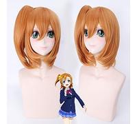 GHK 40cm Love Live Honoka Kousaka Anime Cosplay peluca con cola de caballo a prueba de calor sintético naranja rubio corto pelucas de mujer