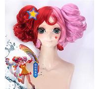 GHK 5v5 Arena Game Red Pink Ombre Peluca rizada corta Cosplay Anime Pelo sintético Disfraz de Halloween Pelucas para mujer para fiesta