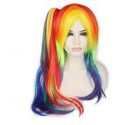 GHK 65cm My Little Pony Peluca colorida del arco iris Cosplay Anime Pelucas de cabello sintético para mujeres rectas con cola de caballo Peluca resistente al calor con cola de caballo
