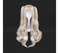 GHK 75CM Fate Grand Order Ereshkigal Long Wavy Cosplay Peluca Servant Lancer Clip en coletas FGO Rubio Pelo sintético + Gorra de peluca