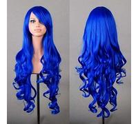 GHK 80 cm moda azul púrpura rojo negro largo ondulado peluca sintética Lolita Anime Cosplay mujer pelucas para fiesta de disfraces de Halloween 13 colores azul oscuro