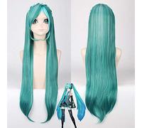 GHK 80cm Vocaloid Cosplay peluca larga recta mezcla verde blanco destacados trenzado cabello Hatsune Miku disfraces de Halloween pelucas para mujeres