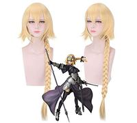GHK 90cm Fate Apocrypha FGO Gobernante Juana de Arco Anime Cosplay Peluca Pelo sintético Amarillo Trenzado Largo Mujer Pelucas para disfraces de Halloween