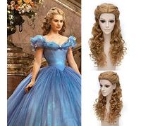 GHK Anime 65cm Blonde Mix Ondulado Largo Parte central Estilo Pelo sintético Cosplay Pelucas completas para mujer Princesa Cenicienta Peluca
