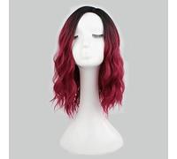 GHK Anime corto rizado Ombre peluca Cosplay pelo sintético mujer resistente al calor Lolita dos pelucas de tono para fiesta de disfraces 35 cm rojo ombre