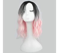 GHK Anime corto rizado Ombre peluca Cosplay pelo sintético mujer resistente al calor Lolita dos pelucas de tono para fiesta de disfraces 35 cm melocotón rosa ombre