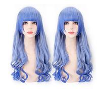 GHK Anime Harajuku Lolita Peluca ondulada larga Disfraz de Cosplay Mezcla de cabello sintético Azul Ombre Pelucas para mujeres Perucas