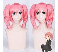 GHK Anime Inu X Boku SS Roromiya Karuta Pink Cosplay peluca con doble cola de caballo ondulada Pelo sintético Disfraz de Halloween Pelucas para mujer Bang