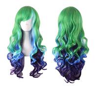 GHK Anime Lolita largo ondulado verde azul Ombre peluca pelo sintético fiesta de disfraces de Halloween Cosplay pelucas para mujeres fibra de alta temperatura