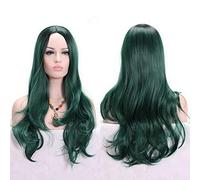 GHK Anime Parte media Raíz oscura Negro Rosa Azul Púrpura Ombre Peluca Pelo sintético Largo Ondulado Mujer Pelucas Cosplay Fibra de alta temperatura verde oscuro