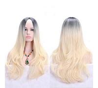 GHK Anime Parte media Raíz oscura Negro Rosa Azul Púrpura Ombre Peluca Pelo sintético Largo Ondulado Mujer Pelucas Cosplay Fibra de alta temperatura rubia