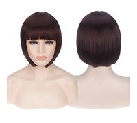 GHK Anime Short Cosplay Peluca Disfraz Pelo sintético Rosa Rubio Auburn Gris Verde Rojo Azul Blanco Negro Bob corto Pelucas para mujer marrón oscuro